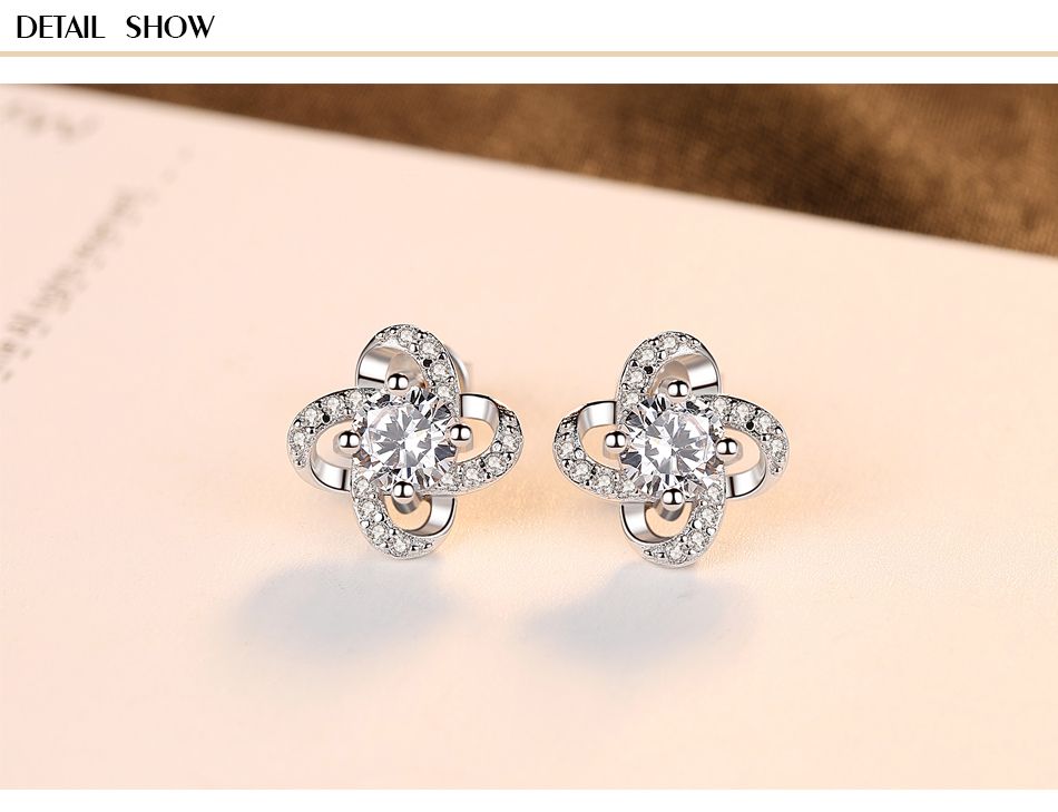 925 Sterling Silver Flower Shaped Stud Earring For Women Cubic Zirconia Daily-life Earring