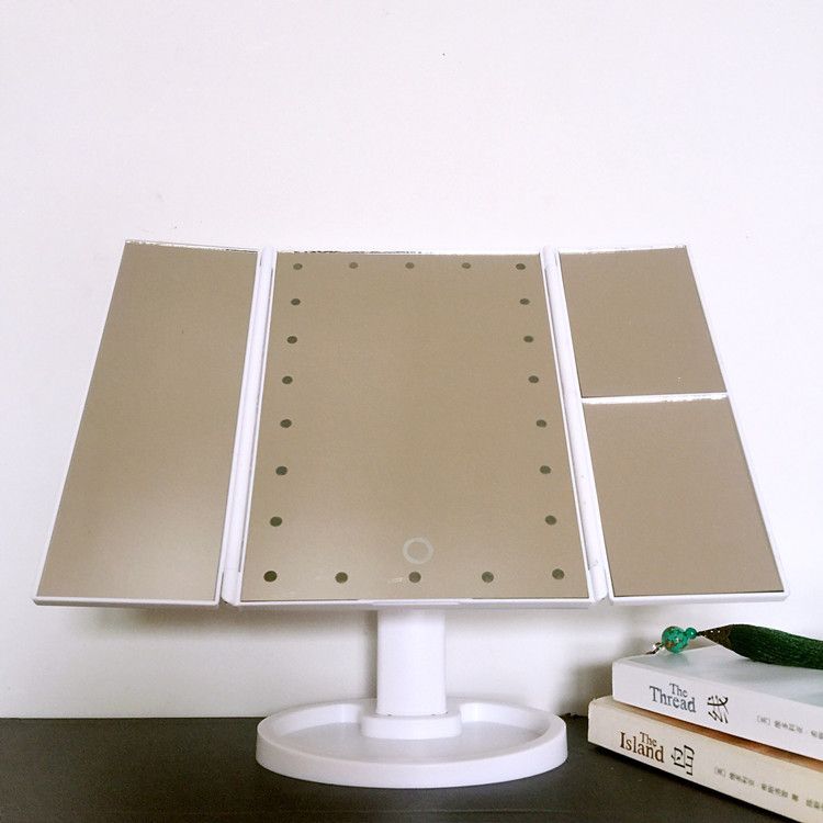 3 Folding Touch Screen Makeup Led Light Mirror Vanity With 1x 2x 3x Desktop Magnifying 180 Rotating For Make Up