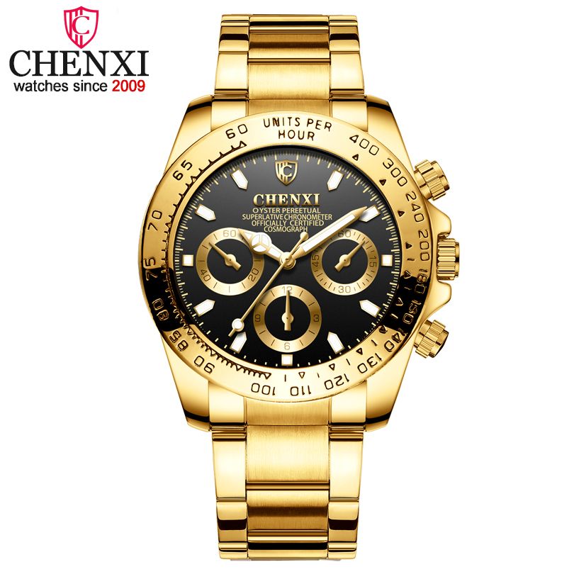 Men Fashion Big Dial Watch Casual Sports Analog Date Gold Full Steel