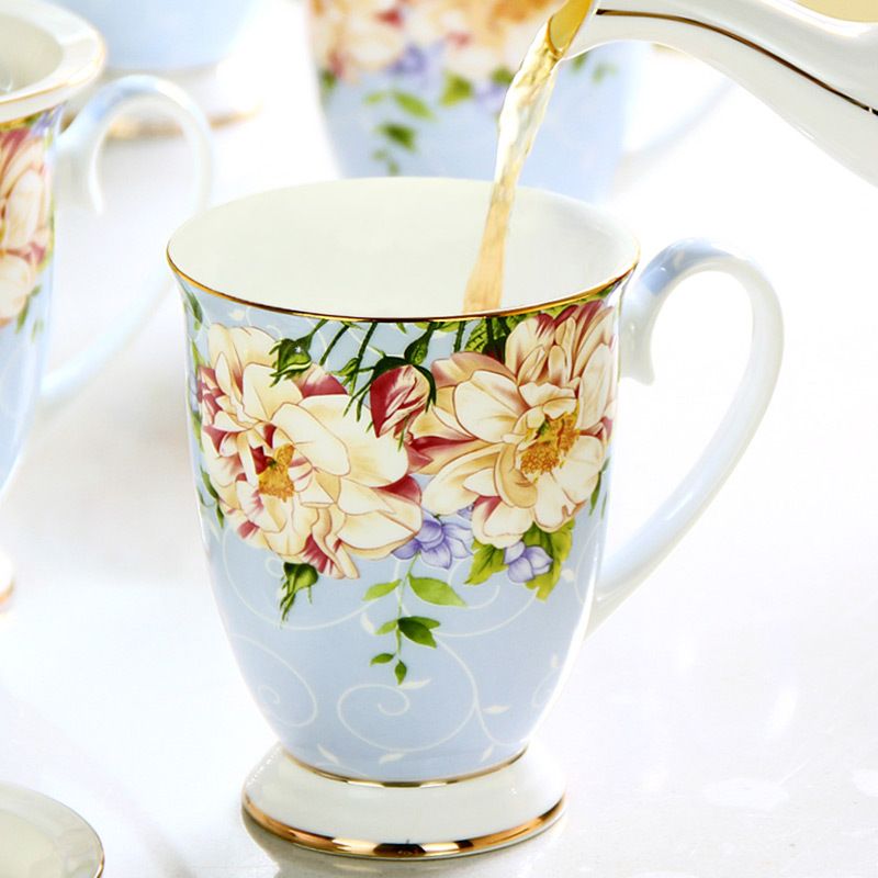 Floral For Coffee Cafe Decoration CupEspresso Cup China Taza House MugCeramic Thermo 300mlBone Tumbler Milk The Right AR4S5jLqc3