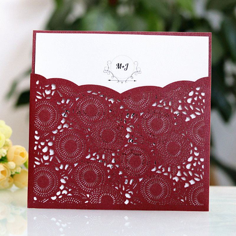 burgundy dark blue fall winter wedding invitation laser pocket marriage greeting card customized printing multi colors free ship winter wedding invitations