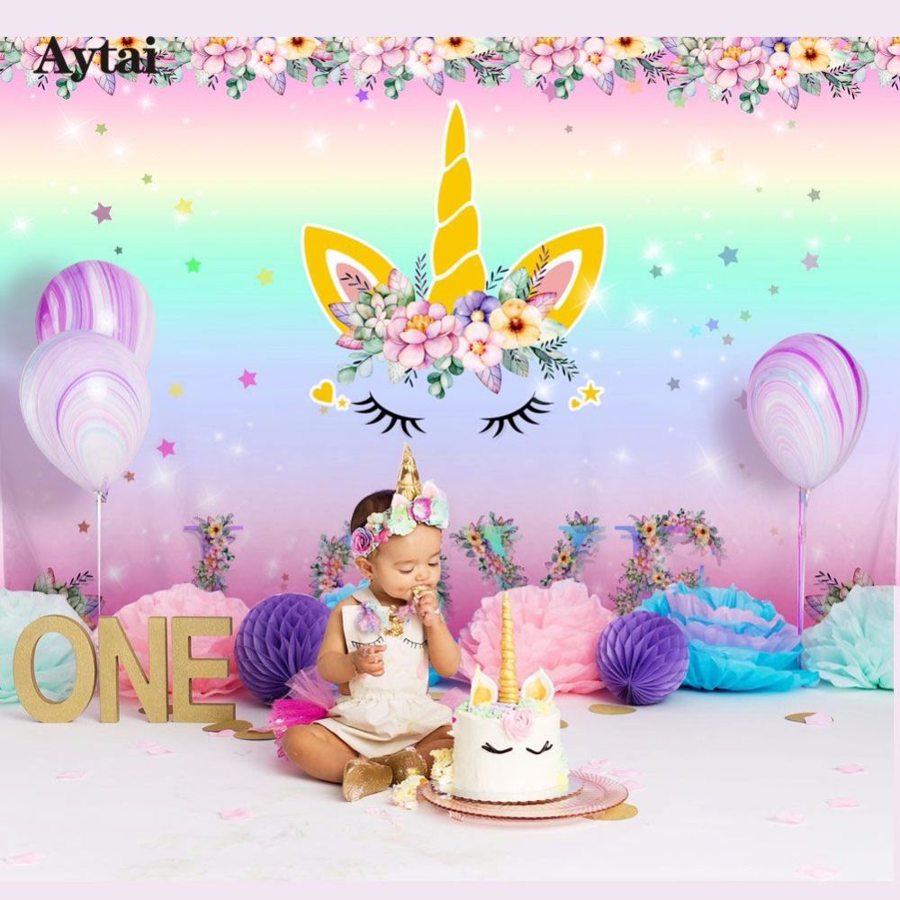 Aytai Unicorn Party Backdrop Photo Baby Shower Aytai Unicorn Party Backdrop Photo Baby Shower Rainbow Birthday Themed Diy Decorations 210 150cm Accessories For Kids