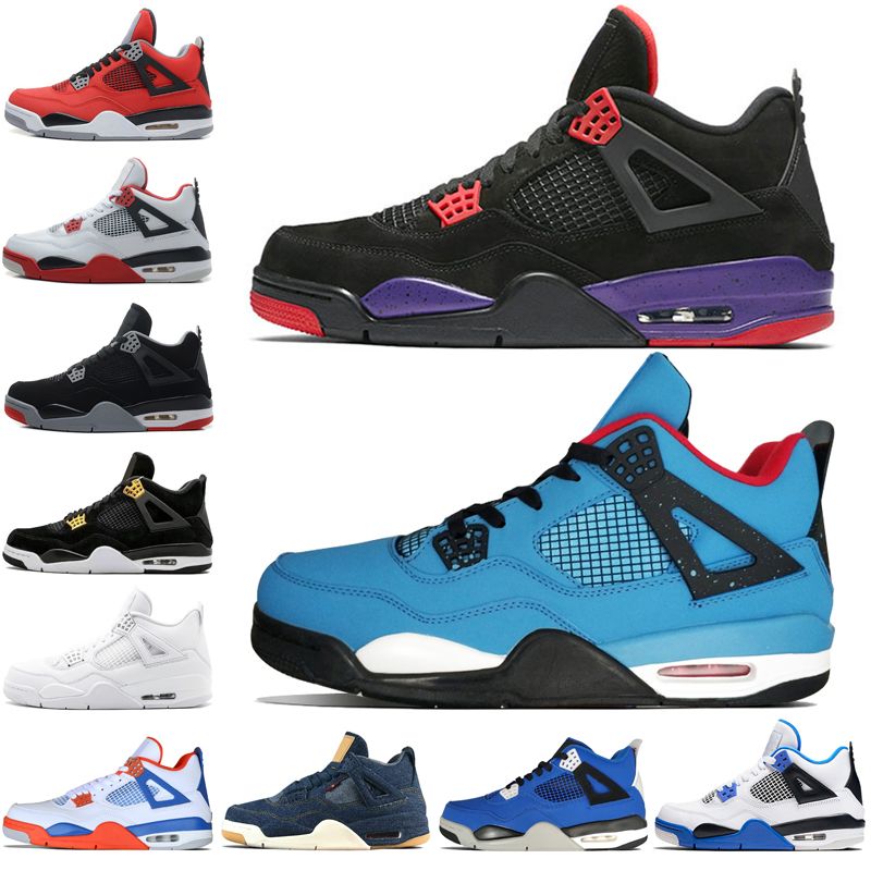 4 4s Kaws Travis Scotts Cactus Jack Raptors Mens Basketball Shoes Eminem Denim Pure Money