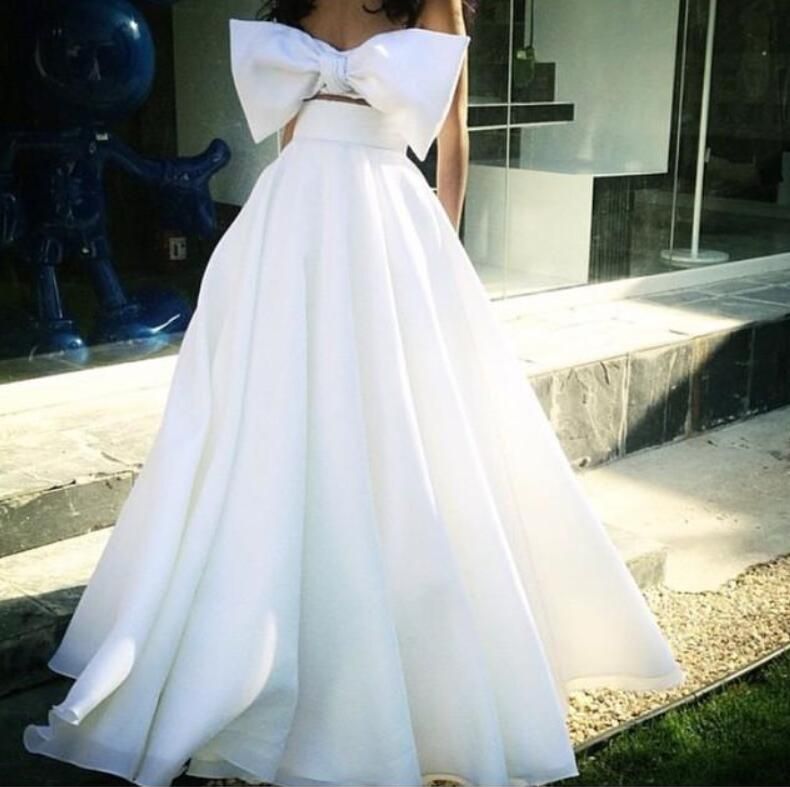 Hot Selling White Prom Dresses Big Bow 