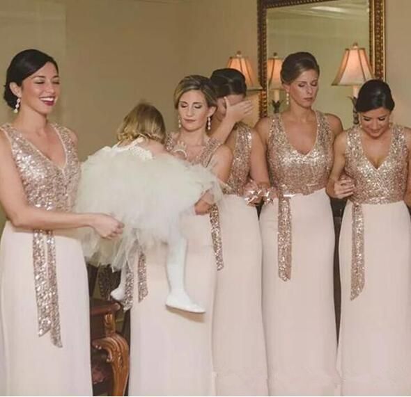 rose gold chiffon bridesmaid dresses