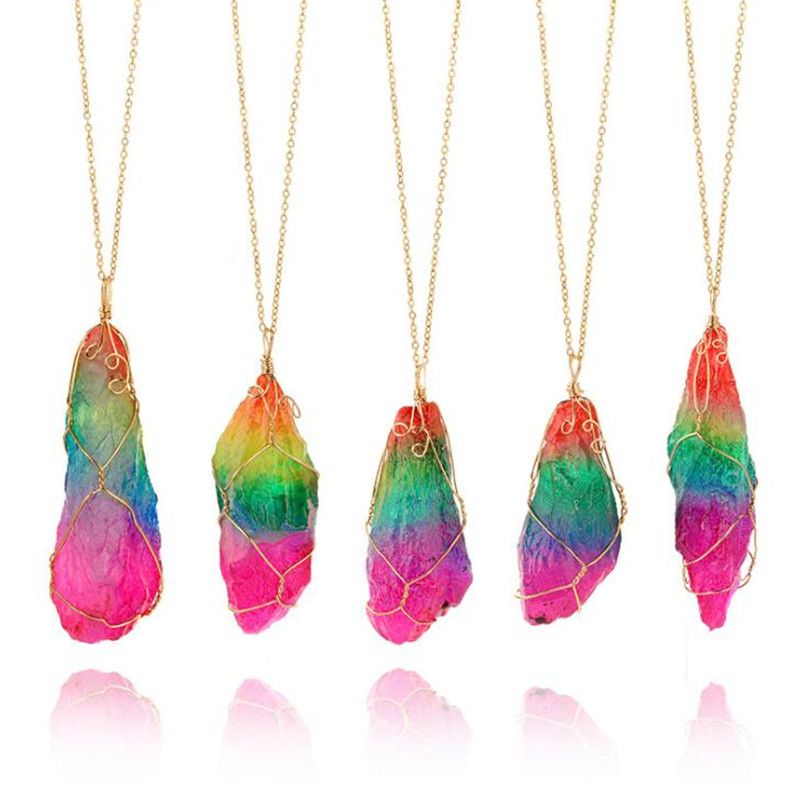Wholesale Fashion Colorful Twine Natural Crystal Necklace Quartz