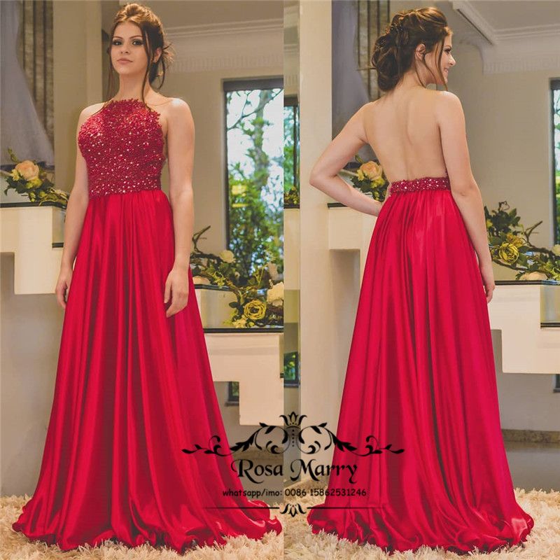 red beaded prom dress