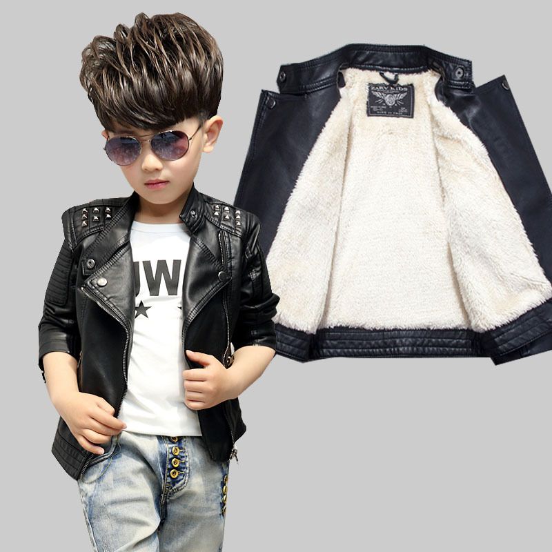 Kids Winter Jacket Add Cashmere Pure Black Leather Coat 2018 Autumn Kids Winter Jacket Add Cashmere Pure Black Leather Coat 2018 Autumn And Children S Jackets Rivet Lapel Baby Shirt Kid Rain For