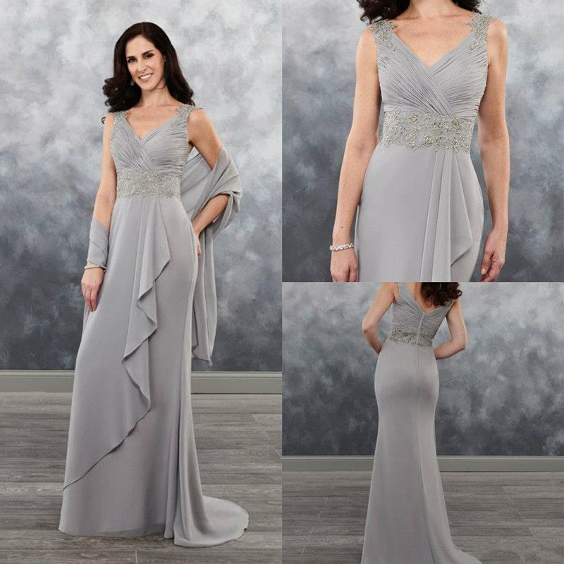 Elegant Mermaid Mother Of The Bride Dresses V Neck Chiffon Applique