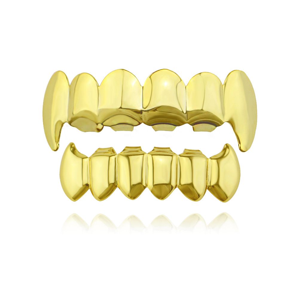 Factory Bottom Price Sharp Teeth Grillz Set European Bijoux Hip Hop Men Mouth Accessory Top&Bottom Grills Gold Plated Grillz Tooth Cap Grillz Grillz Set