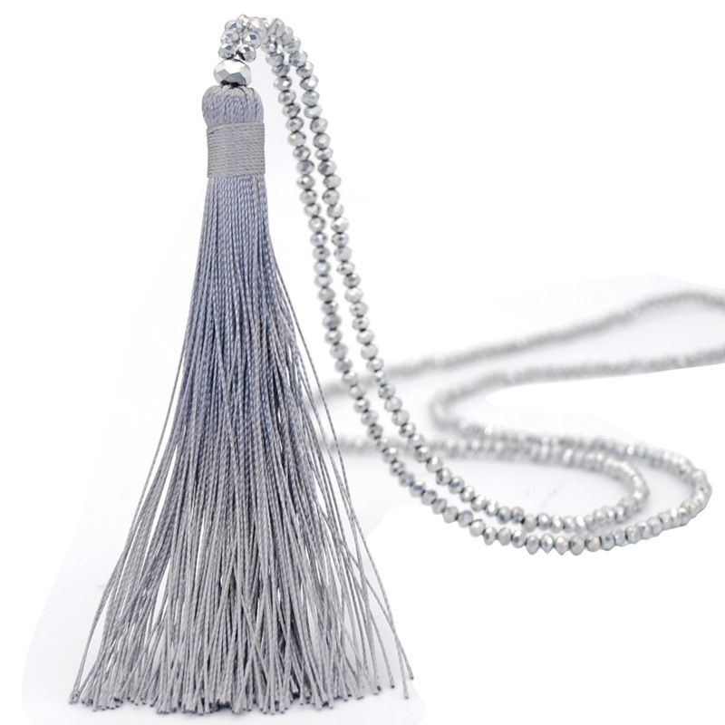 Fashion Long Fringe Tassel Necklaces For Women Collier Crystal Beads Chain Long Necklace Bohemian Jewelry MY