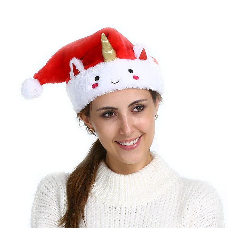 2019 Red Unicorn Christmas Hat Anime Cartoon Santa Claus Bonnet Xmas