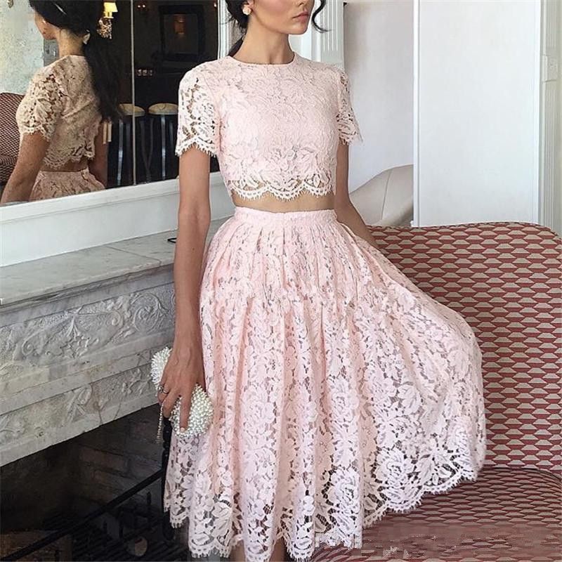 pink lace knee length dress