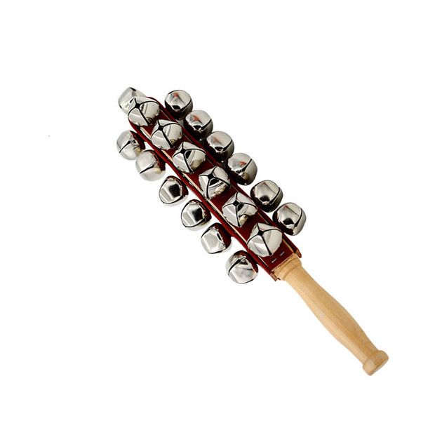 Blue Tbest Wooden Hand Held Sleigh Bell Stick with 21 Metal Jingles Percussion Musical Instrument Toy for KTV Party Kids Xmas Gift