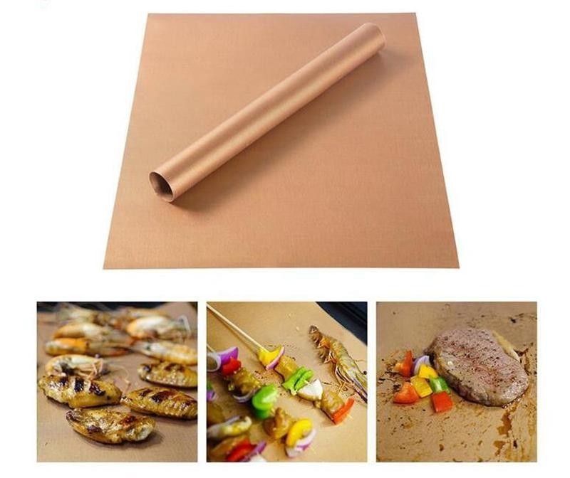2020 33*40CM Barbecue Grilling Liner BBQ Copper Grill Mat Portable Non