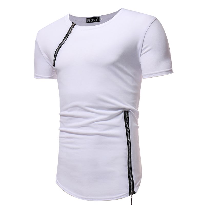 Compra Nueva Camiseta De La Cremallera Irregular Diseño De Camisetas De  Verano Para Hombre Camisa De Algodón Hombres Ropa Cuello Redondo Con  Paneles Camiseta Envío Caliente Hombres Top Tees Barato | Entrega