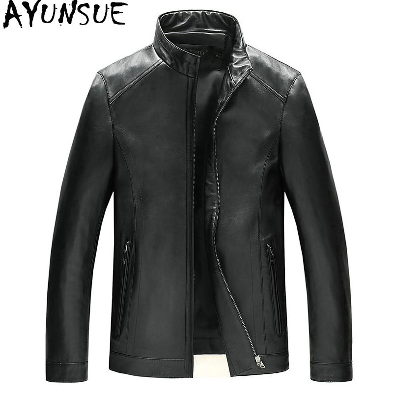 Ayunsue Genuine Leather Jacket For Men Spring And Autumn Coat Man Stand Collar S Sheepskin Jackets Overcoat Kj617