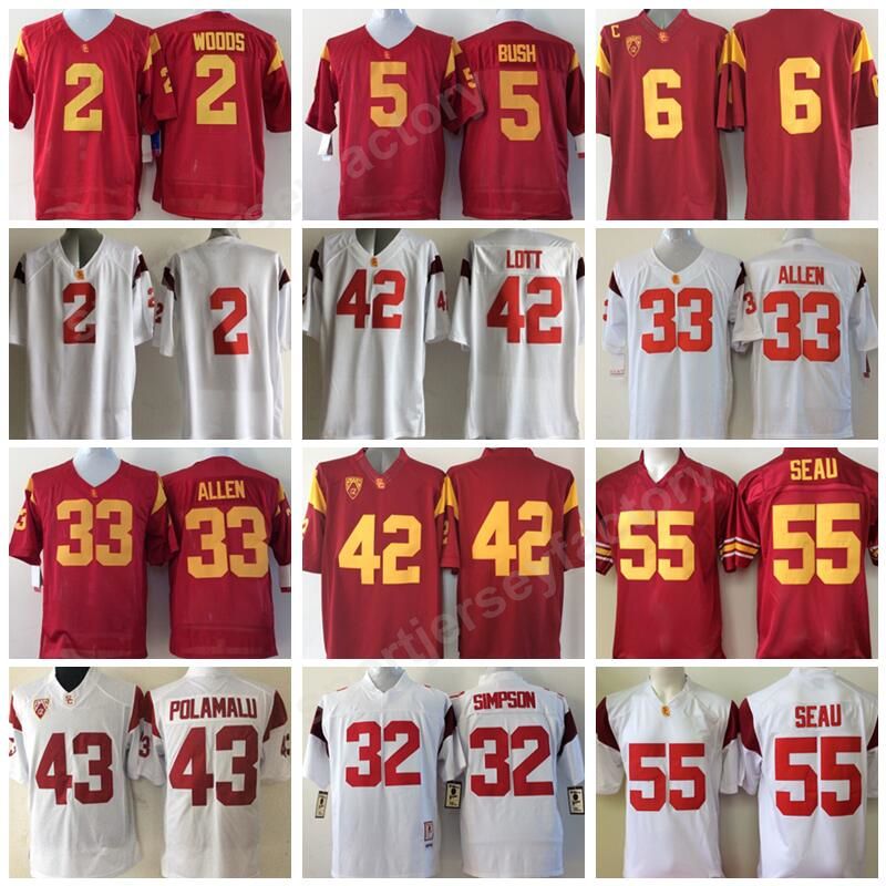 2020 Red White USC Trojans Football Jerseys College 33 Marcus Allen 42