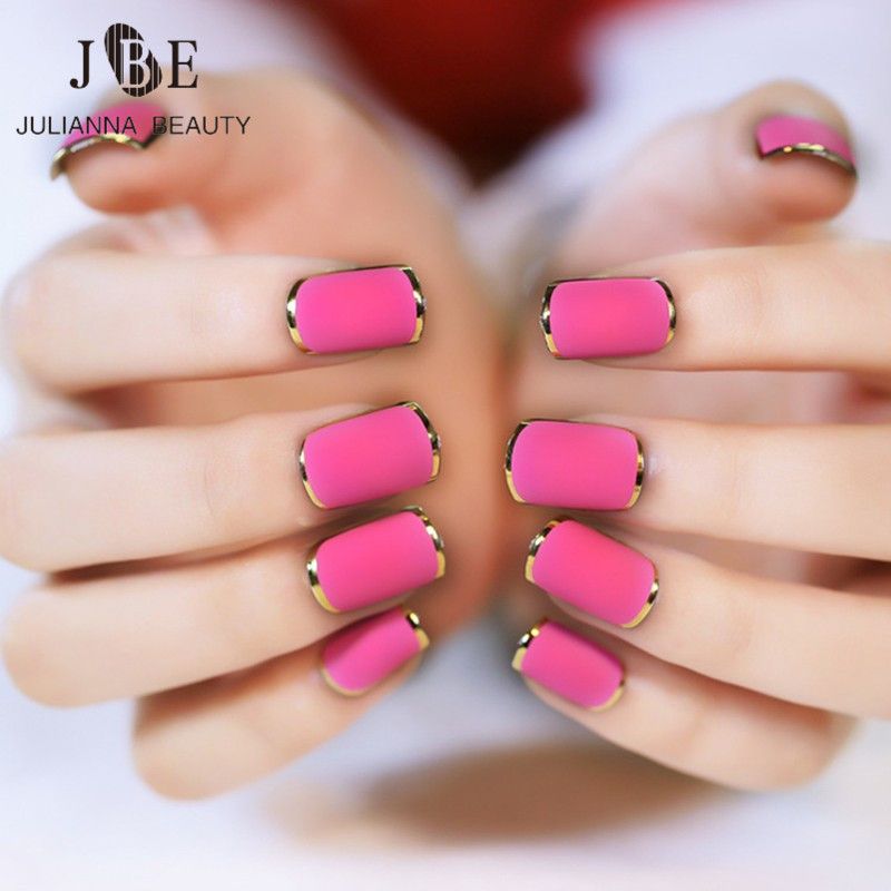 French Manicure Fake Nails Decorated False Nails With Glue Faux