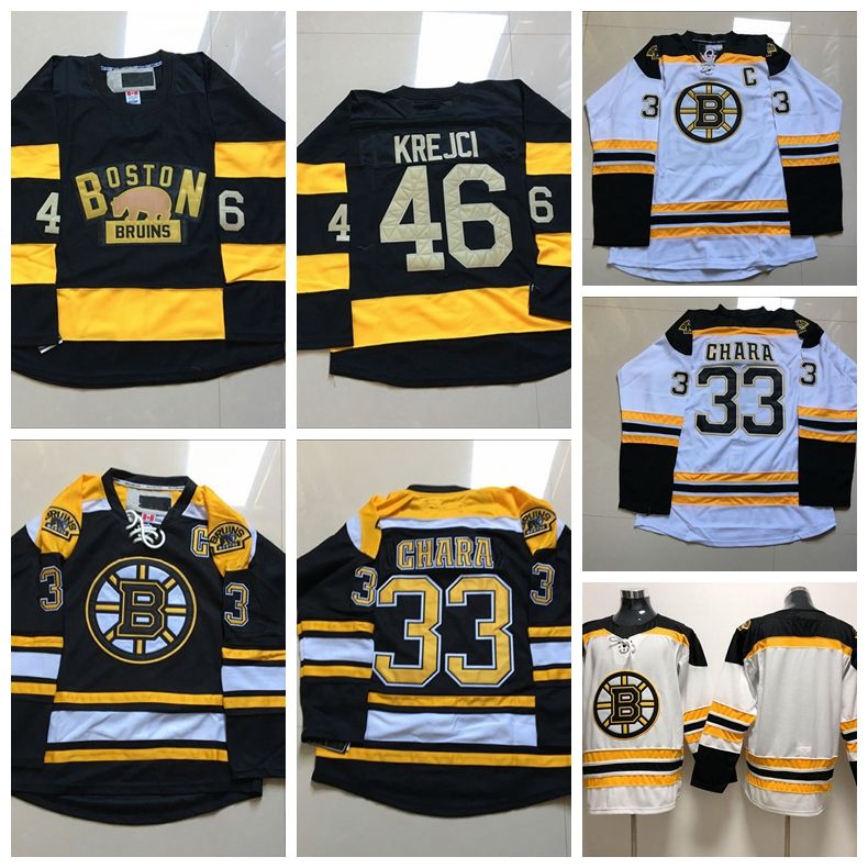 2019 New Boston Bruins Premier Hockey Jerseys 46 David Krejci 33 Zdeno Chara Stitched Black