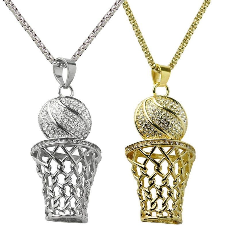 2018 Iced Out Basketball Pendant Necklaces Gold Color Stainless Steel