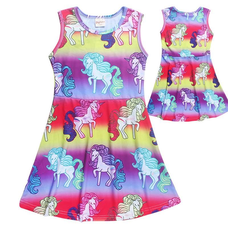 Latest Sleeveless Unicorn Dresses 4T-10T Girl's Summer Clothing Elastic ...