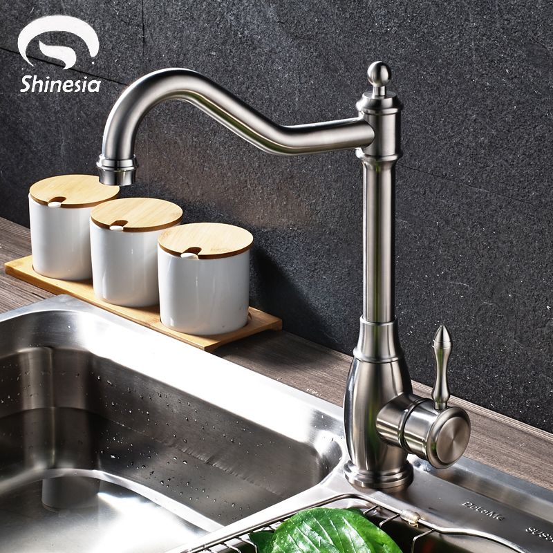 Nickel Brushed Stainless Steel Kitchen Sink Faucet Swivel Spout Hot And Cold Water Mixer Tap