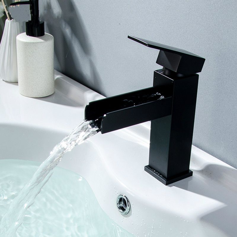 Waterfall Basin Bathroom Faucet Deck Mounted Sink Tap Black Single Handle Mixer Taps Single Holder Hot And Cold Water