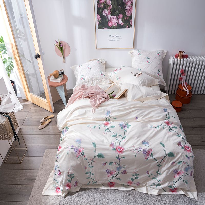 Ivarose White Pink Blue Princess Bedding Sets Queen King Size Bed Ivarose White Pink Blue Princess Bedding Sets Queen King Size Bed Sheet Linen Fl Embroidery Set Duvet Cover Pillowcase Cotton