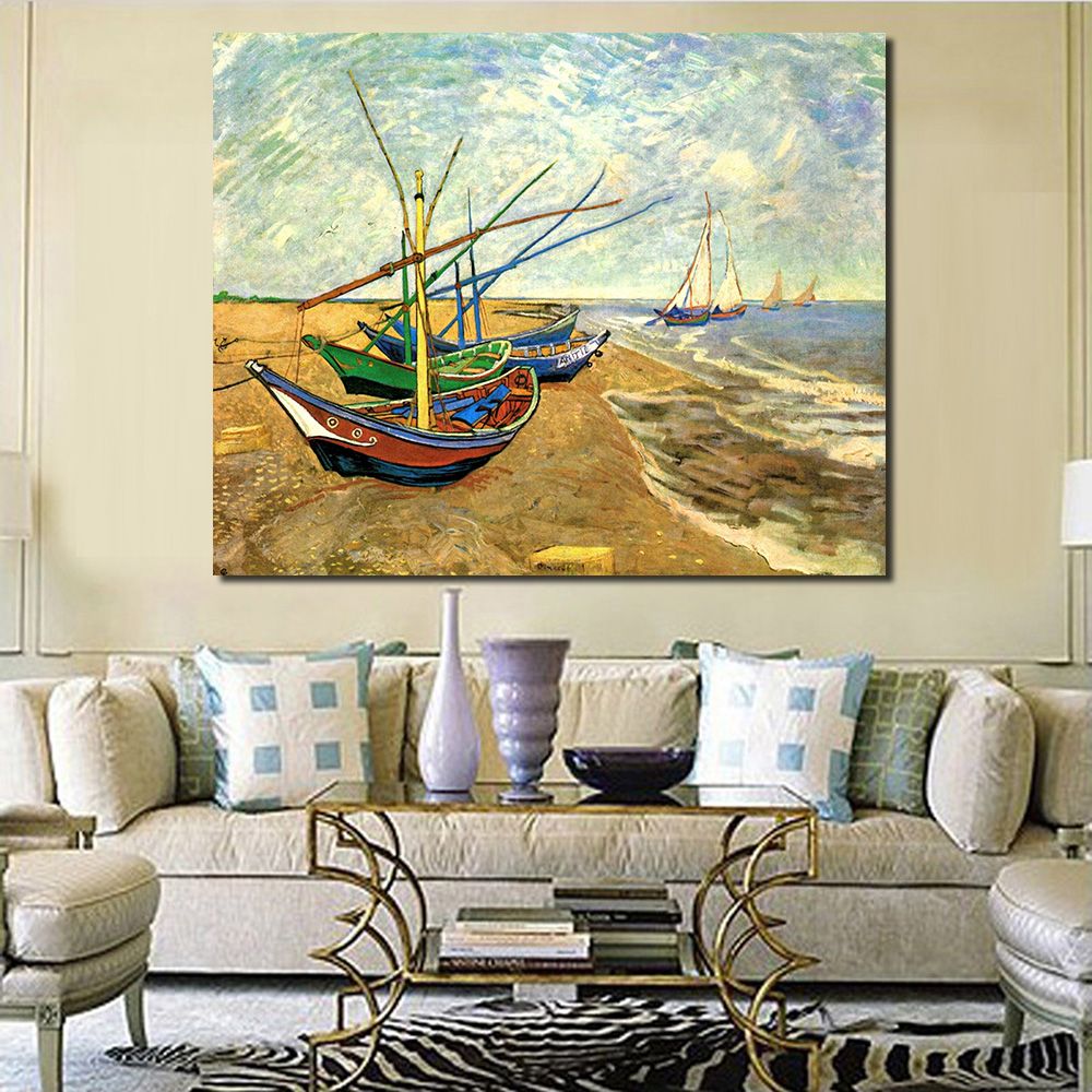 Grosshandel Fischerboote Am Strand Von Vincent Van Gogh Drucken
