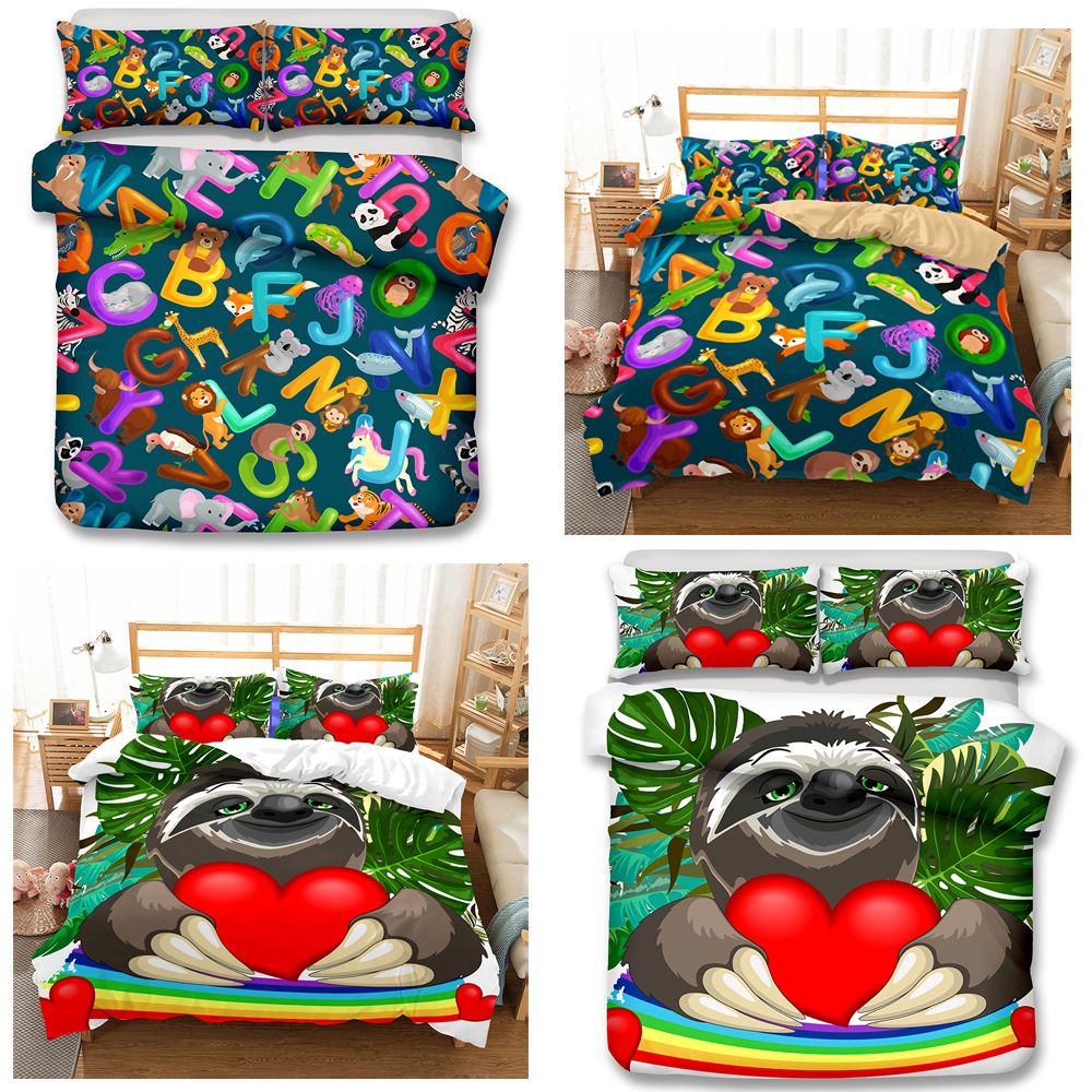 Kids Bedding Sets Letter And Sloths Duvet Covers Pillow Case Twin Two Piece Sets Club Wear Best Digital Set Box
