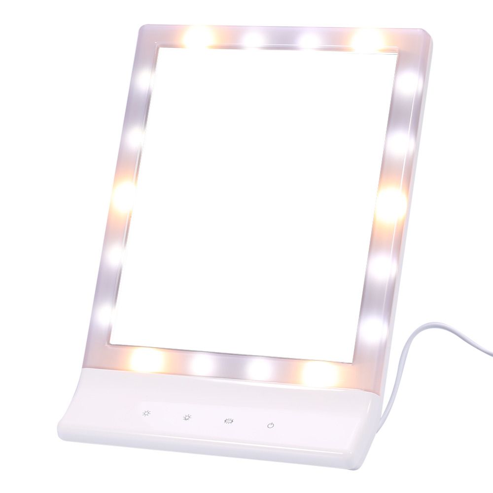 Touch Screen Makeup Mirror 18 Led Lights Beauty Vanity Adjust Tabletop Cosmetic With 90 Rotating