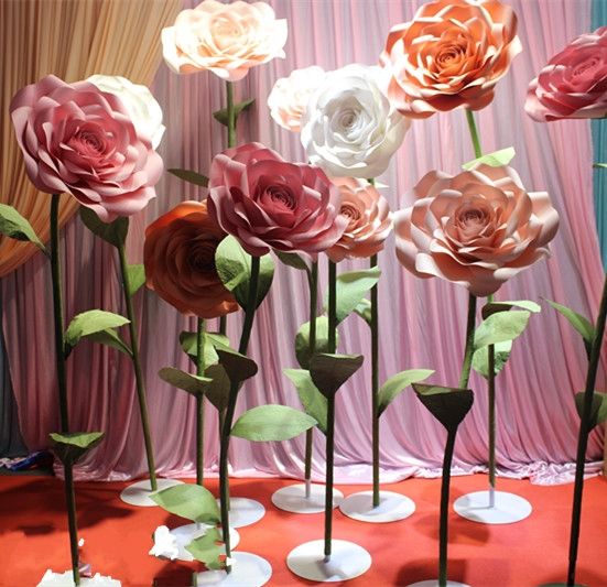 2019 outdoor wedding large flowers red rose background wall window paper flower shop