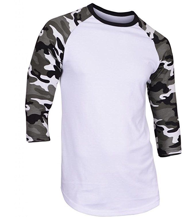 Loose Tops Men'S 3/4 Sleeve Camouflage Baseball T Shirt Plain Camo Tee
