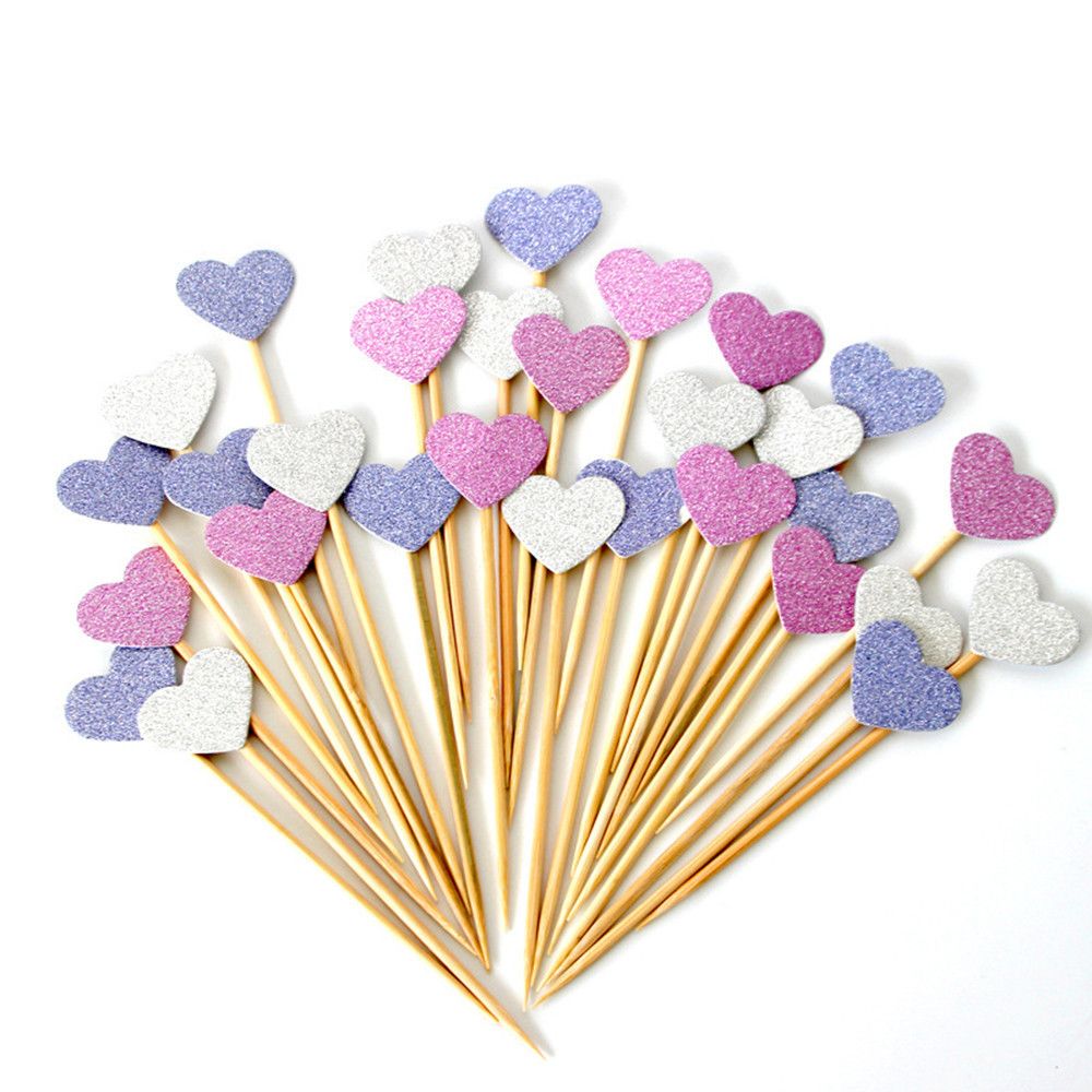 2019 Handmade Lovely Pink Heart Cupcake Toppers Cake Party Supplies