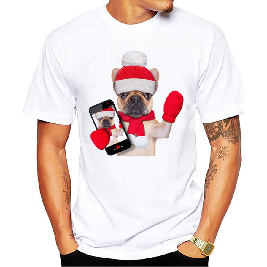 New Christmas Selfie Dog Tee Bulldog Printed Funny Pug T Shirt Men Plus Size Clothing Cotton Shirts White T Shirts From Qz $11 64 Dhgate