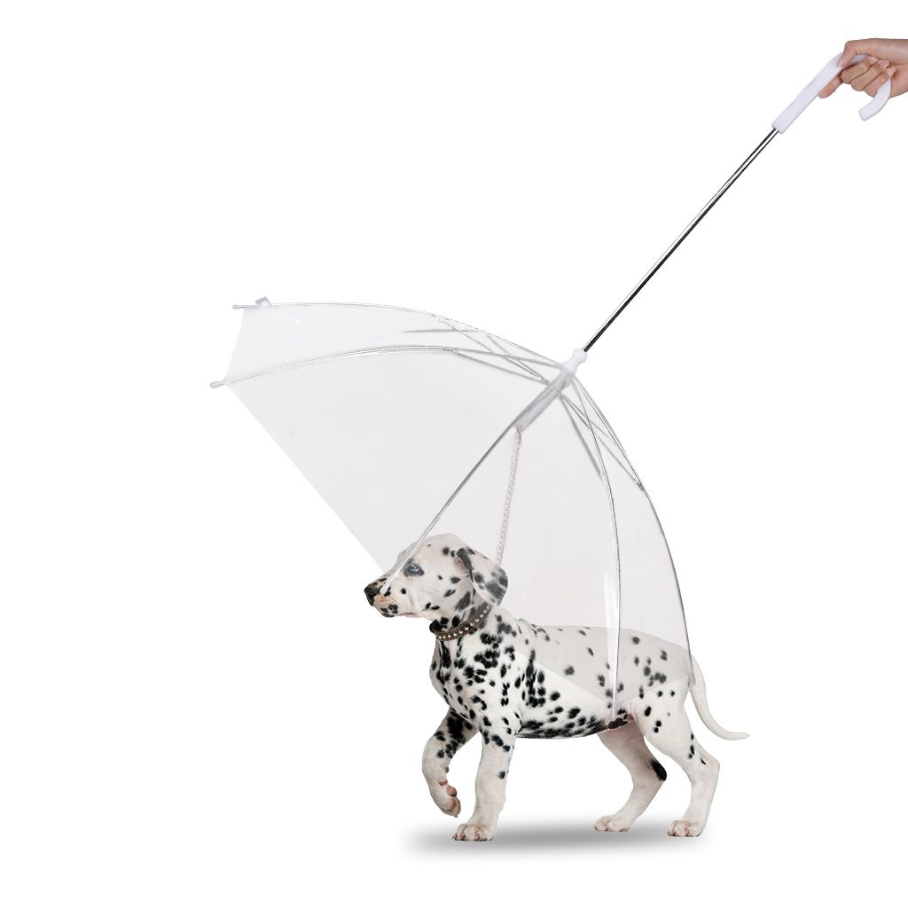 2021 Pet Umbrella Dog Umbrella With Leash Easy View Clear Transparent