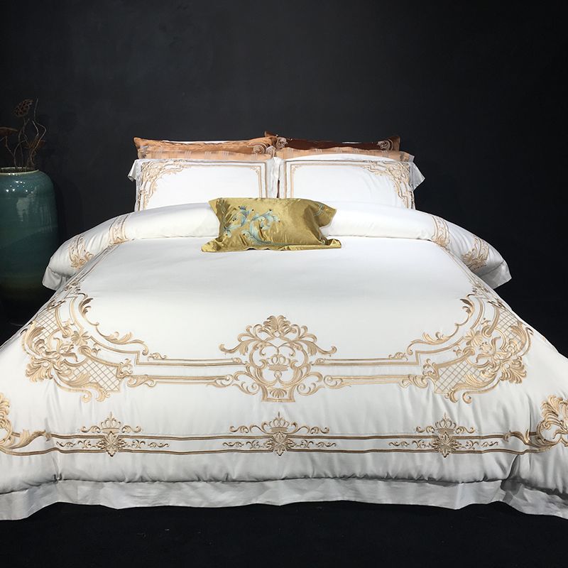 100s Egyptian Coon White Luxury Golden Royal Embroidery Bedding Set Queen King Size Duvet Cover Bed Sheet Pillowcases 4pcs - Gold Damask Bedding Set 100s Egyptian Coon White Luxury Golden Royal Embroidery Bedding Set Queen King Size Duvet Cover Bed Sheet Pillowcases 4pcs - Gold Damask Bedding Set