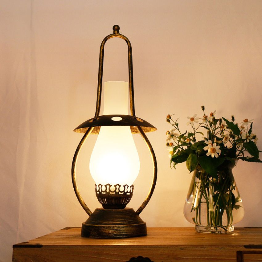 2018 Nordic Frosted Glass Shade Retro Kerosene Lamp Bronze Color 2018 Nordic Frosted Glass Shade Retro Kerosene Lamp Bronze Color Metal Base Bedroom Bedside Vintage Desk Study Room Reading From