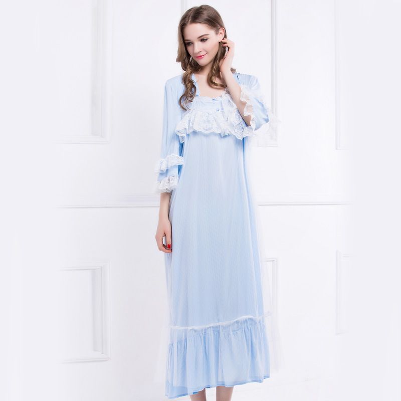 Acheter Chemises De Nuit Mode Femme Vintage Sleeping Dress Pour Femmes Dentelle Demi Manches Chemises De Nuit Peignoir Vêtements De Nuit Blanc Vêtements