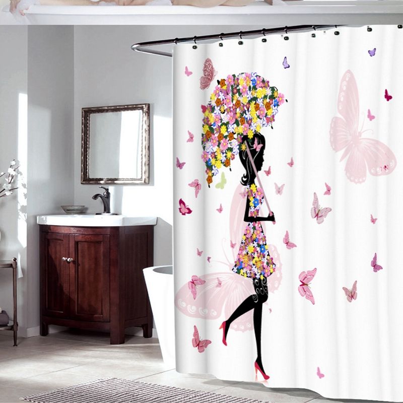 2018 Fabric Polyester Pink Erfly Girl With Fl Dress Flower 2018 Fabric Polyester Pink Erfly Girl With Fl Dress Flower Fairy Angel Wings Shower Curtain Black White Feminine Bath From Hariold