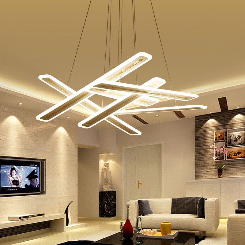 Led Strips Overlap Pendant Lights Crossing Rectangle Acrylic Ceiling Lamp Outdoor Pendant