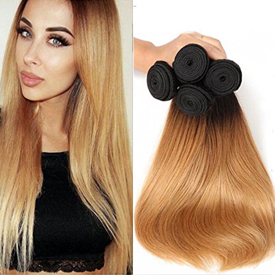 2019 T1b 27 Indian Straight Hair Bundles Blonde Bundles Human Ombre Hair Extensions Dark Roots Remy Human Hair Weave Wholesale From Manyuhair 105 53