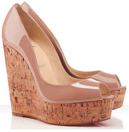 Sexy Summer Red Bottom Peep Toe Wedge Patent Leather Platform