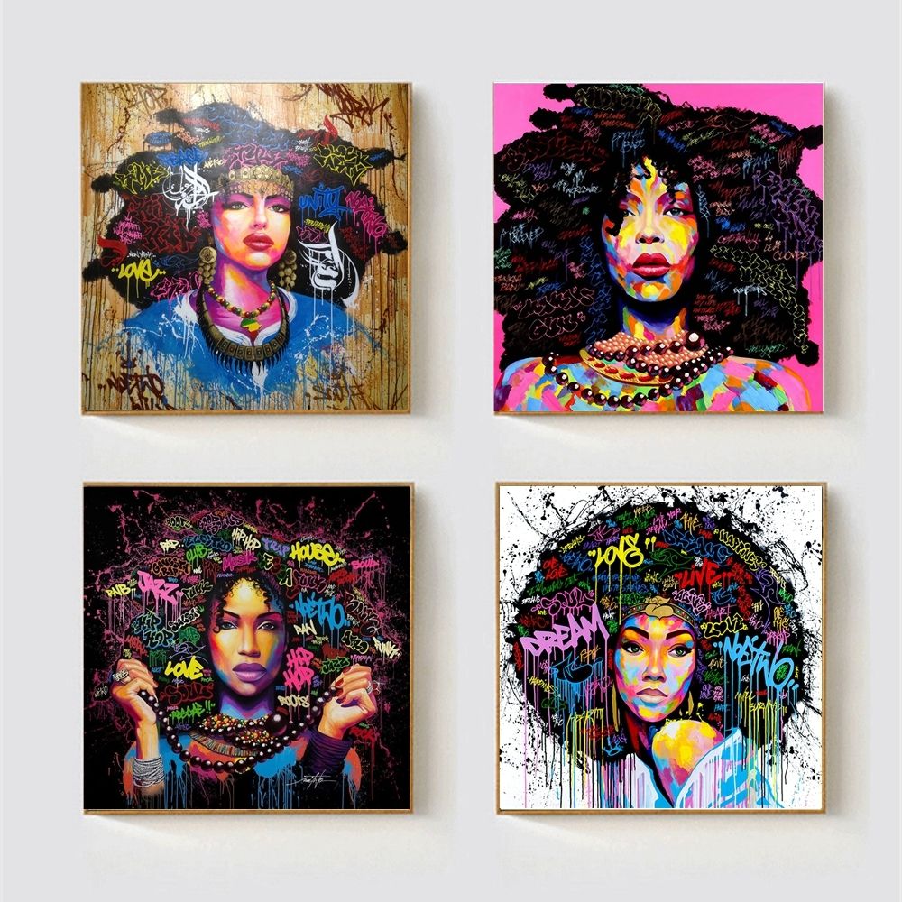 African american black abstract women portrait wall art afro poster canvas painting home wall decor pop graffiti style dropship y18102209