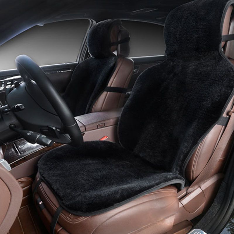 Car Seat Covers Set Black Faux Fur Cute Interior Accessories Cushion Styling Winter New Plush Pad For