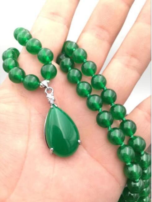 Natural 8mm Green Jade Round Beads Teardrop Pendants Necklace 18 Aaa - Green Jade Teardrop Pendant Necklace Natural 8mm Green Jade Round Beads Teardrop Pendants Necklace 18 Aaa - Green Jade Teardrop Pendant Necklace