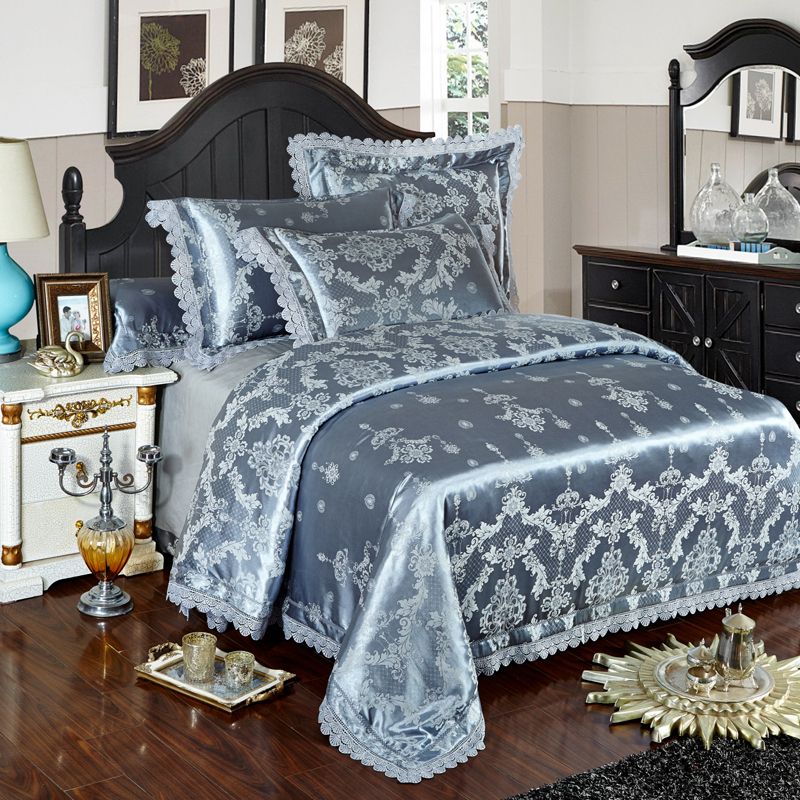 Silver Gold Blue Lace Jacquard Luxury Bedding Sets Queen King Size Silver Gold Blue Lace Jacquard Luxury Bedding Sets Queen King Size Bed Cover Silk Cotton Sheet Set Duvet Pillowcases Catalogs Kids