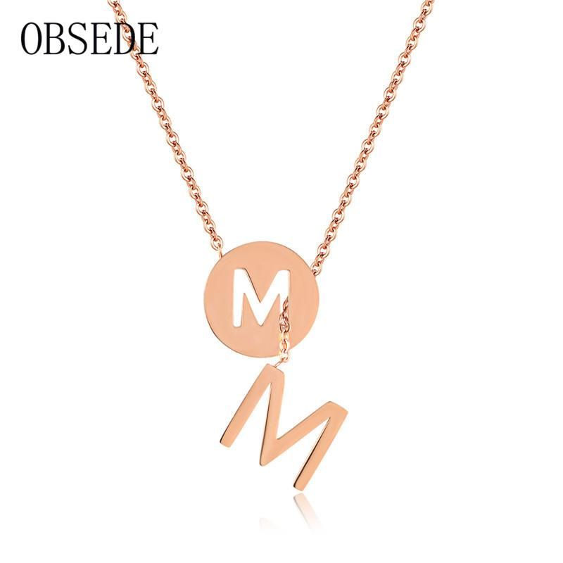 Whole Obsede Fashion Rose Gold Stainless Steel Whole Obsede Fashion Rose Gold Stainless Steel Necklace Letter M Pendants Statement Charm Choker For Women Jewelry Tanzanite Pendant