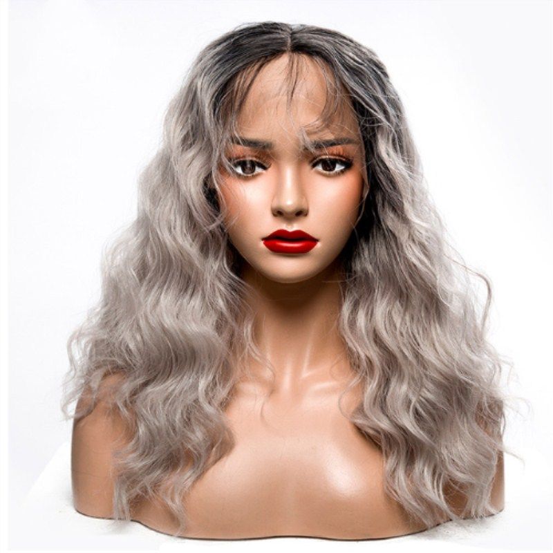 Black Short Wig Curly Hair Gray Ombre Wigs Synthetic Lace Front